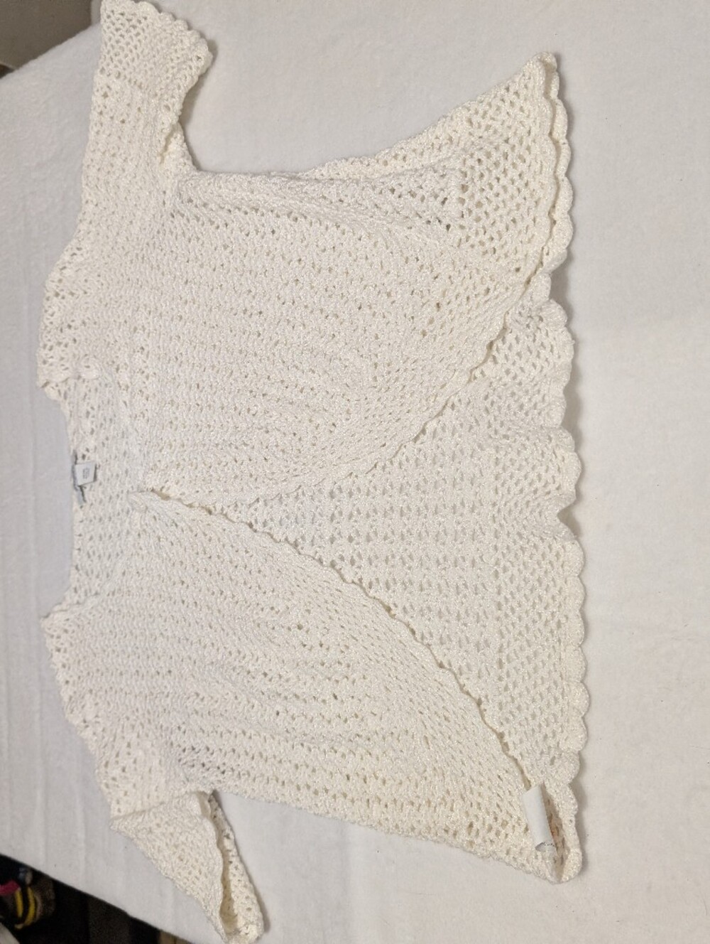 Dressbarn Cream Crochet Open-Front Short Cardigan Boho Business Casual
